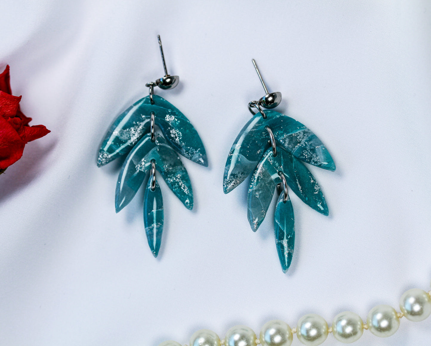 Emerald Silver Marble – Ohrringe