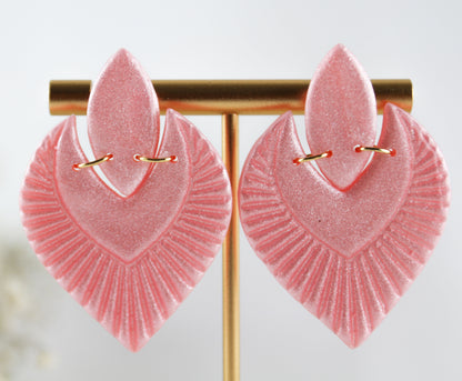 Rosa Glanz Braut Ohrringe – Elegante handgefertigte Polymer Clay Statement Ohrringe für Hochzeiten