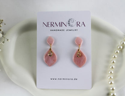 Rosa Perlmutt Kristall Braut Ohrringe – Handgefertigte Polymer Clay Statement Ohrringe