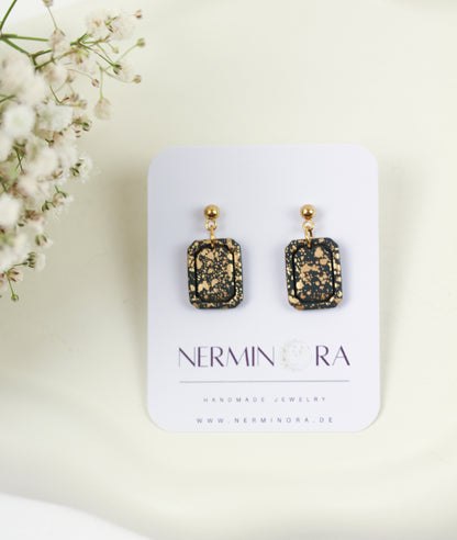 Schwarz-Gold Mini Statement Ohrringe – Handgefertigte Polymer Clay Ohrringe