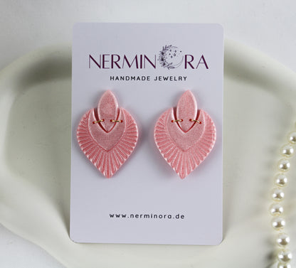 Rosa Glanz Braut Ohrringe – Elegante handgefertigte Polymer Clay Statement Ohrringe für Hochzeiten