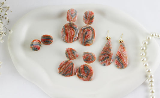 Rot Orange Blaue natursteininspiriert Polymer Clay Ohrringe