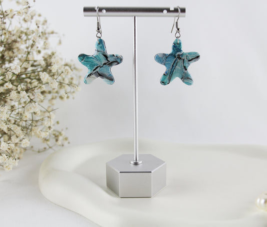 Meeres Briese Blau Weiße Polymer Clay Ohrringe