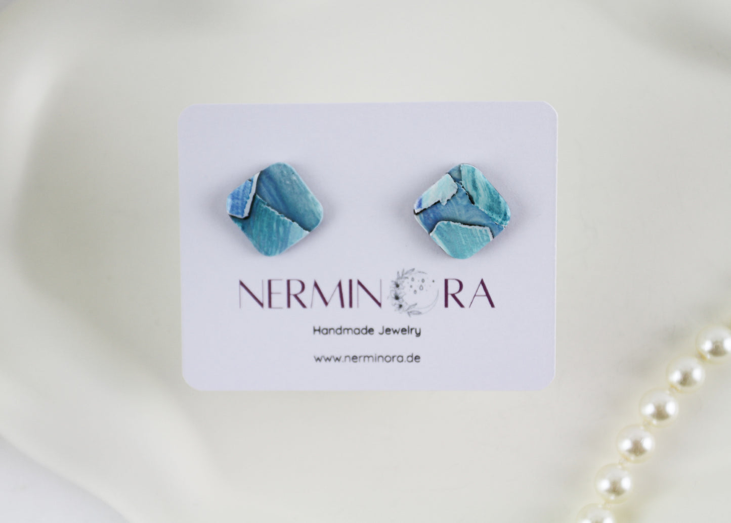 Meeres Briese Blau Weiße Polymer Clay Ohrringe