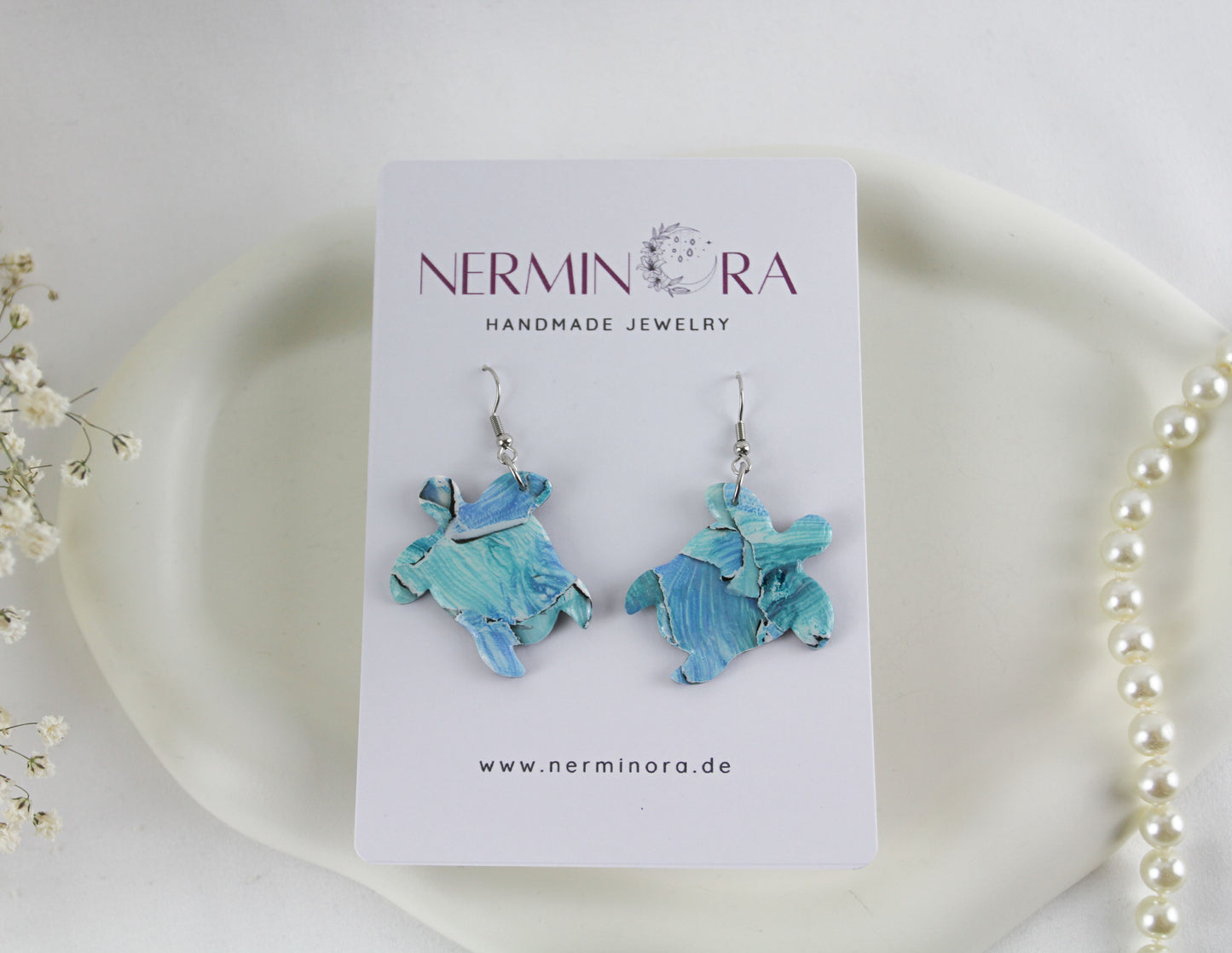 Meeres Briese Blau Weiße Polymer Clay Ohrringe
