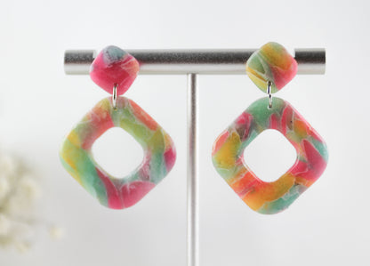 Bunte Marmor Ohrringe & Ohrstecker – Handgemachte Polymer Clay Statement Ohrringe