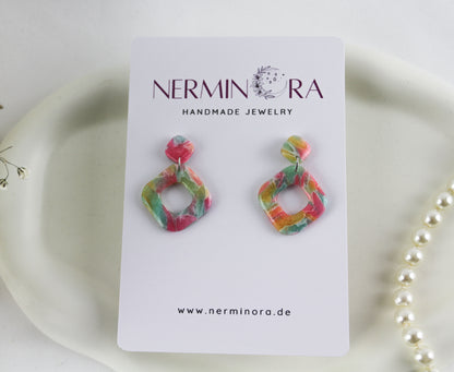 Bunte Marmor Ohrringe & Ohrstecker – Handgemachte Polymer Clay Statement Ohrringe