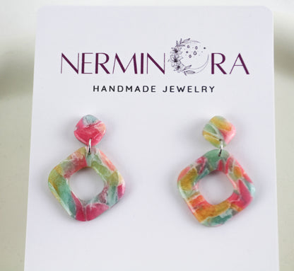 Bunte Marmor Ohrringe & Ohrstecker – Handgemachte Polymer Clay Statement Ohrringe