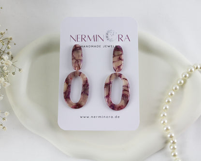 Roségold Marmor Ohrringe – Naturstein-inspirierte Polymer Clay Statement Ohrringe