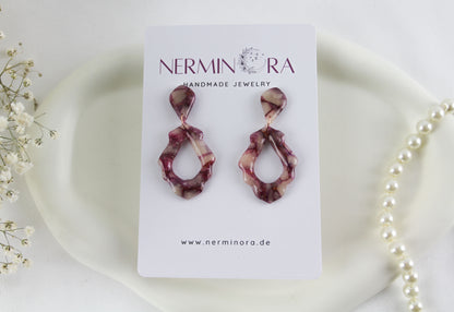 Roségold Marmor Ohrringe – Naturstein-inspirierte Polymer Clay Statement Ohrringe