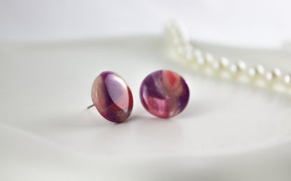 Lila-Rosa Marmor Statement Ohrringe – Handgemachte Polymer Clay Ohrringe
