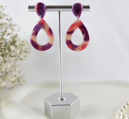 Lila-Rosa Marmor Statement Ohrringe – Handgemachte Polymer Clay Ohrringe