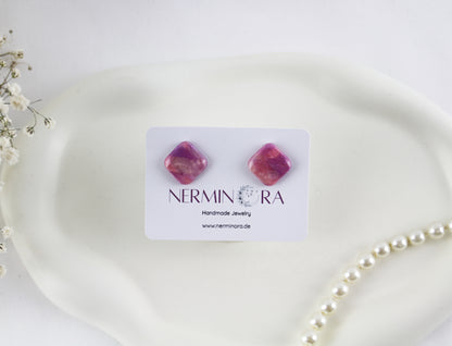 Lila-Rosa Marmor Statement Ohrringe – Handgemachte Polymer Clay Ohrringe