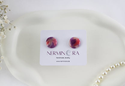 Lila-Rosa Marmor Statement Ohrringe – Handgemachte Polymer Clay Ohrringe