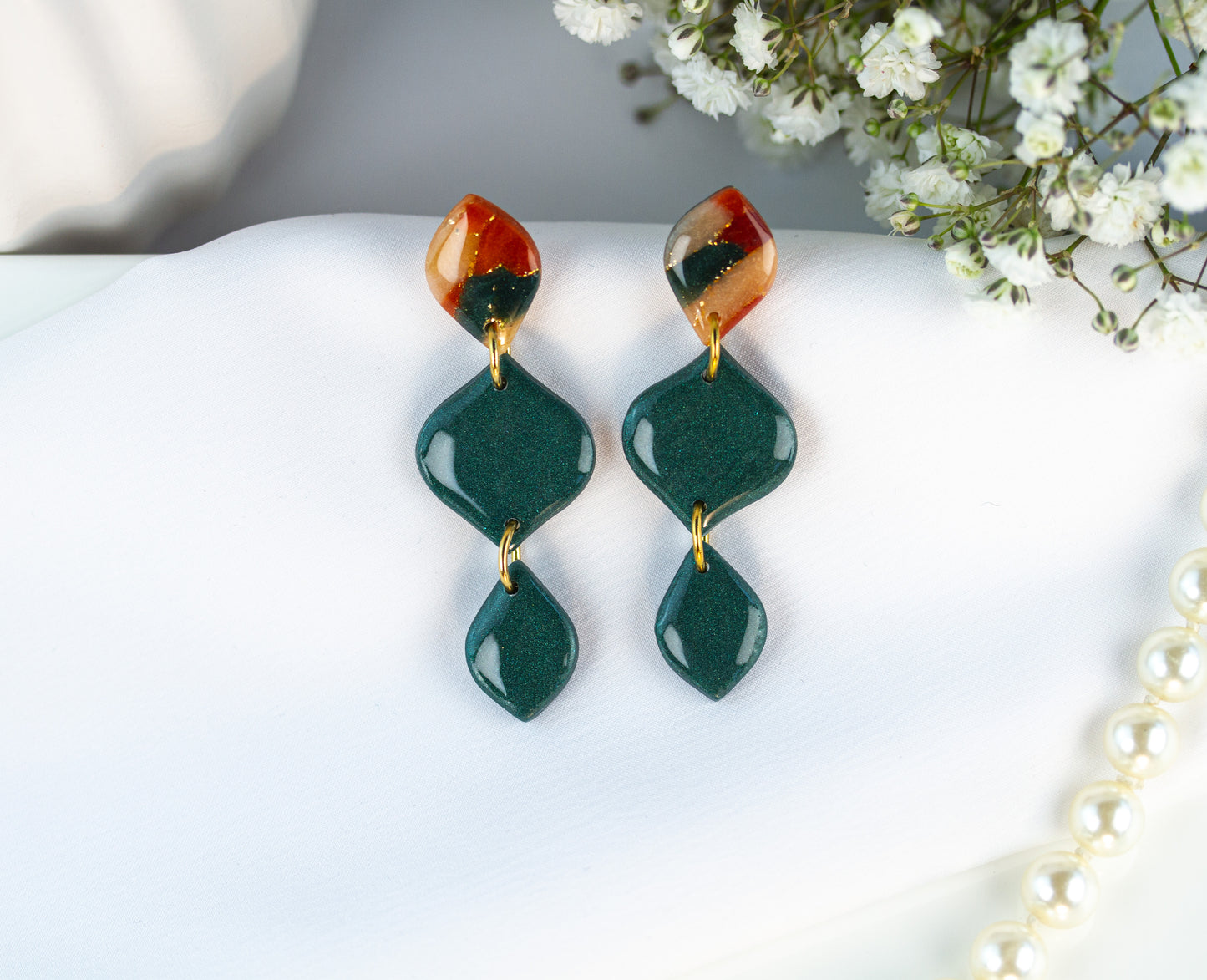 Statement Ohrringe – Dangle 3-teilig – Amber Bloom Collection