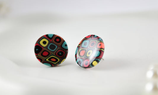 Round Retro Polymer Clay Stud Earrings