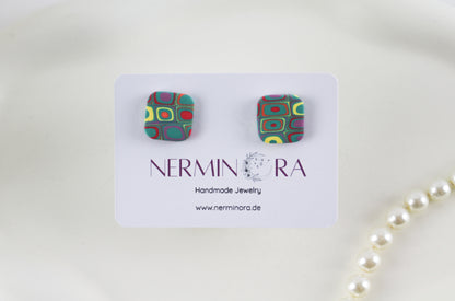Geometrische Retro Polymer Clay Ohrringe – Handgemachte Statement Ohrringe