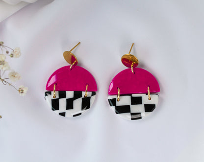 Pink Check Arc - Ohrringe