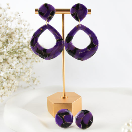 Purple Natural Stone Inspired Statement Polymer Clay Earrings