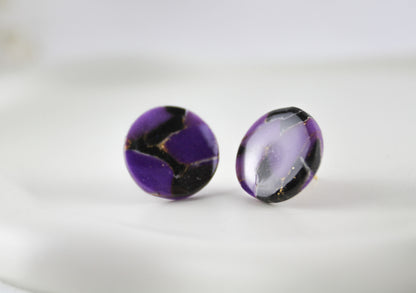 Lila-Schwarze Marmor Statement Ohrringe – Polymer Clay Ohrringe