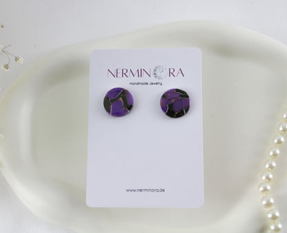 Lila-Schwarze Marmor Statement Ohrringe – Polymer Clay Ohrringe