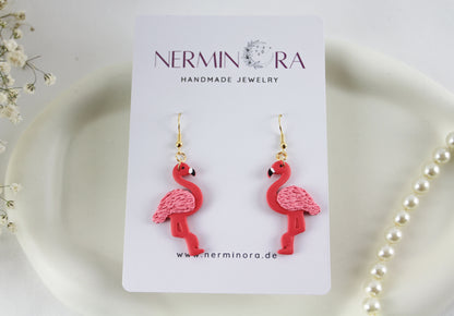 Happy Flamingos Statement Ohrringe – Handgefertigte bunte Polymer Clay Sommerohrringe