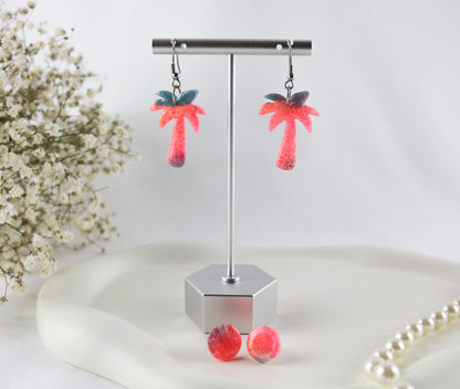 Neon Palmen Sommer Ohrringe – Handgemachte Polymer Clay Statement Ohrstecker & Hänger