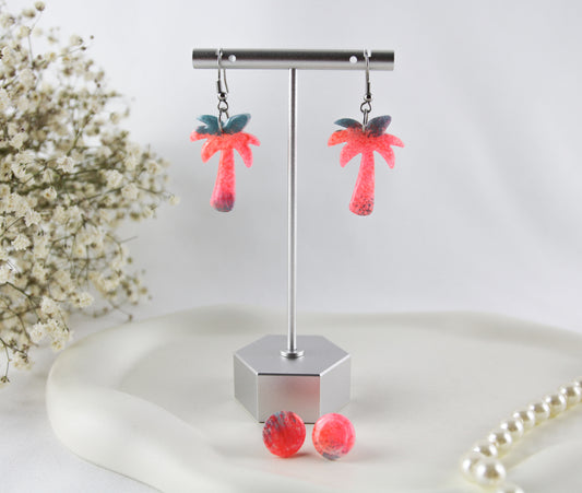 Neon Palmen Sommer Polymer Clay Ohrringe und Ohrstecker