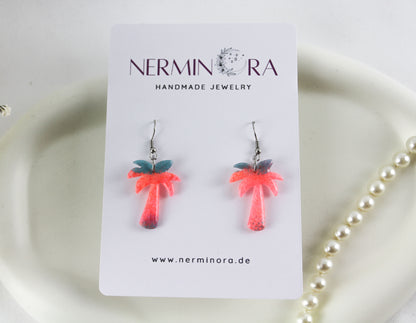 Neon Palmen Sommer Ohrringe – Handgemachte Polymer Clay Statement Ohrstecker & Hänger