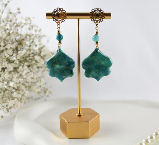 Ornamental natursteininspiriert Polymer Clay Ohrringe mit Naturstein