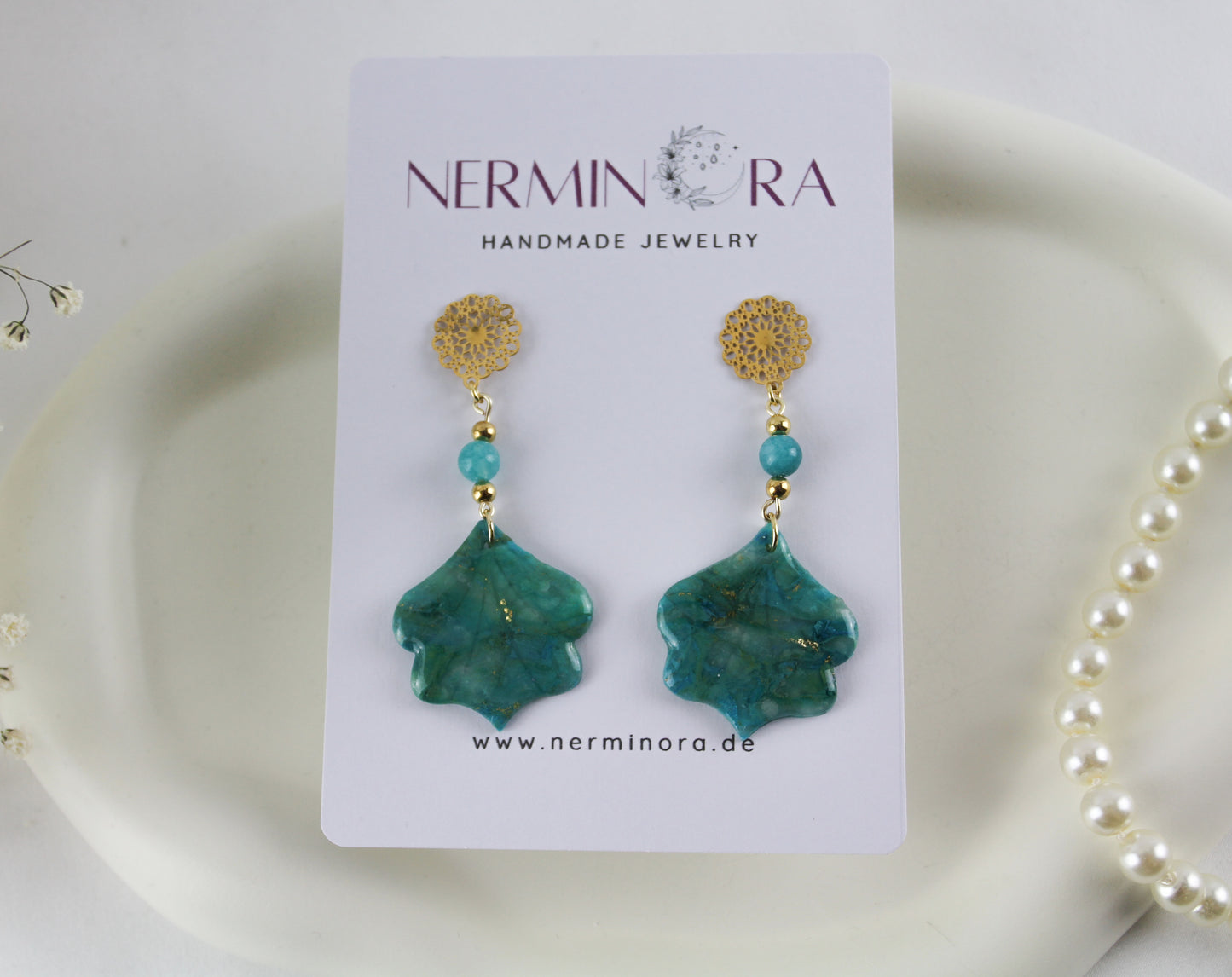 Ornamental natursteininspiriert Polymer Clay Ohrringe mit Naturstein