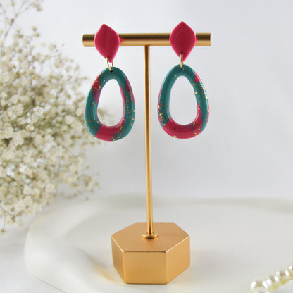 Pink-Teal Statement Ohrringe – Handgefertigte Polymer Clay Ohrringe