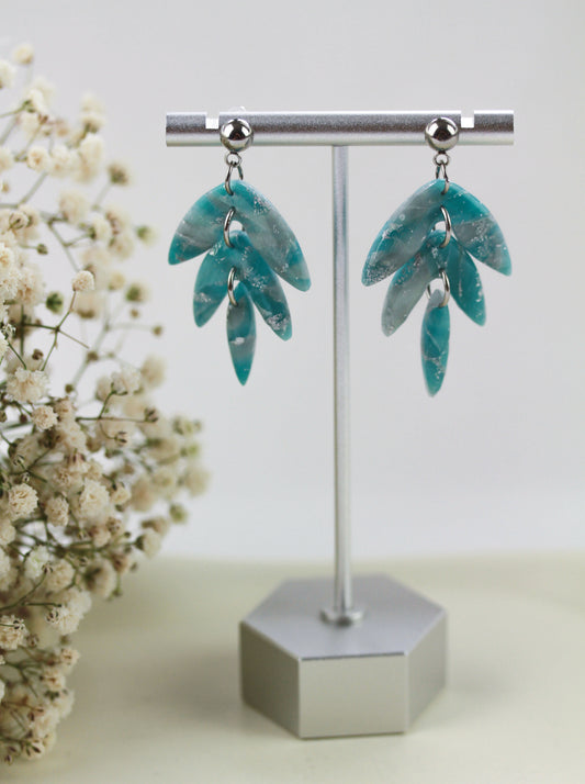 Grün-Silber Marmor Ohrringe – Handgefertigte Polymer Clay Statement