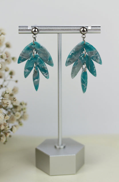 Grün-Silber Marmor Ohrringe – Handgefertigte Polymer Clay Statement