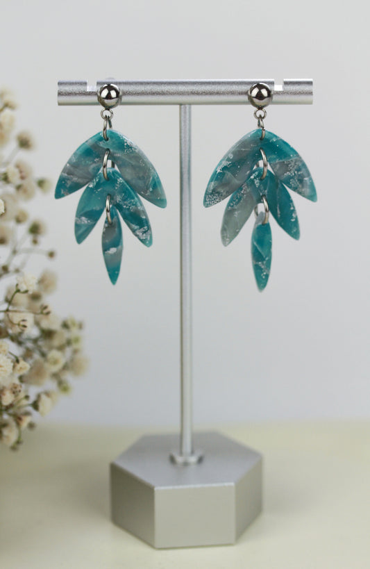 Grün-Silber Marmor Ohrringe – Handgefertigte Polymer Clay Statement