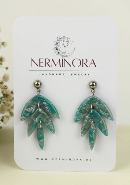 Grün-Silber Marmor Ohrringe – Handgefertigte Polymer Clay Statement