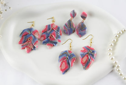 Pink-Blau Twisted Marmor Stone Ohrringe – Handgemachte Statement Ohrringe