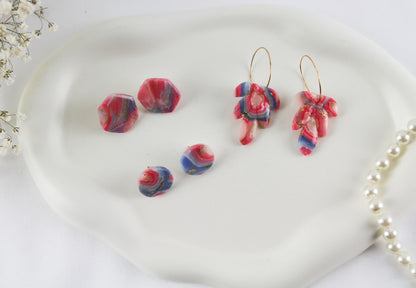 Pink-Blau Twisted Marmor Stone Ohrringe – Handgemachte Statement Ohrringe