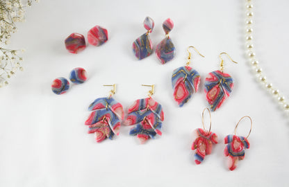 Pink-Blau Twisted Marmor Stone Ohrringe – Handgemachte Statement Ohrringe