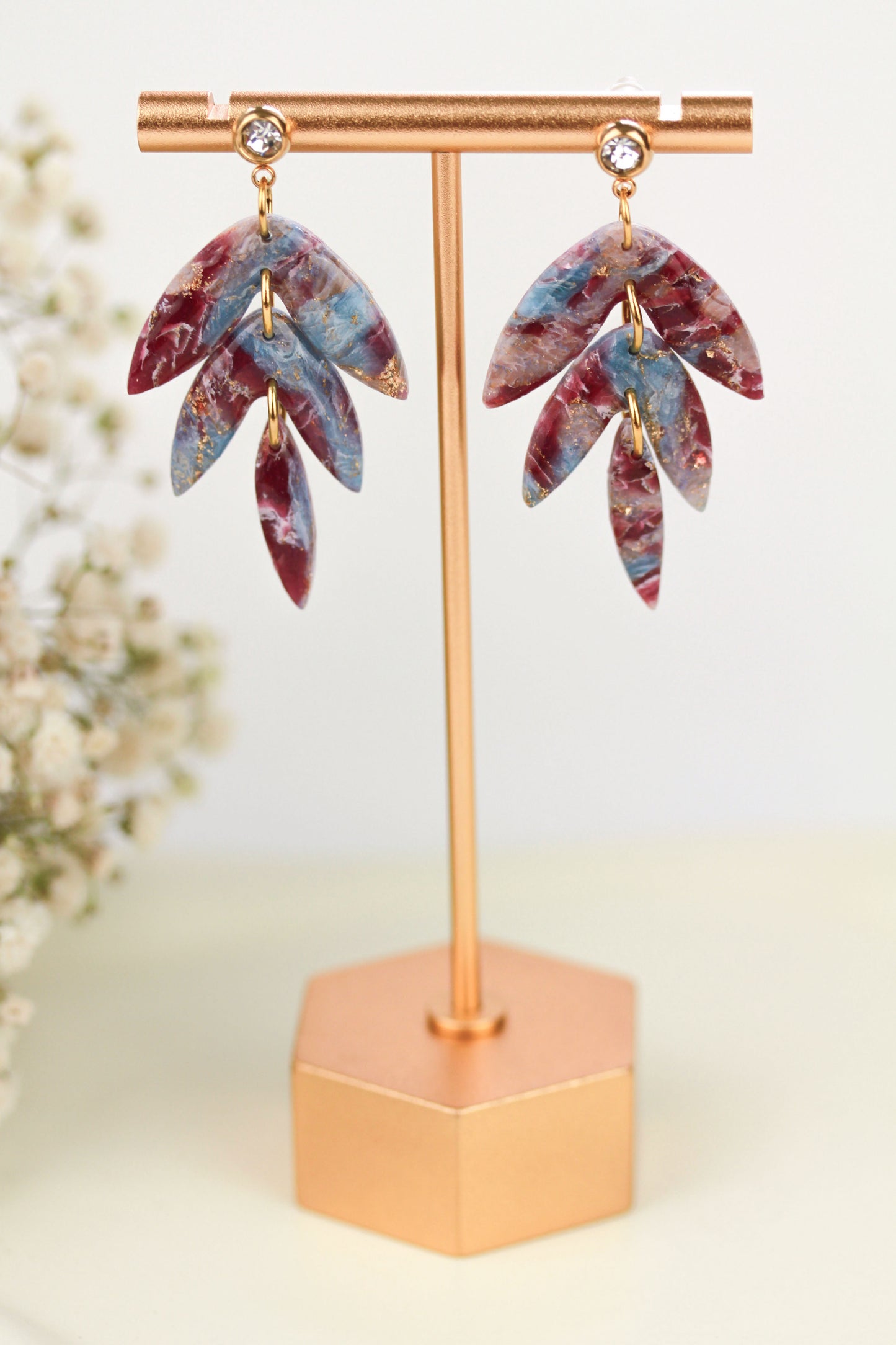 Polymer Clay Hängeohrringe – Kollektion Saphir Scarlet | Statement Schmuck