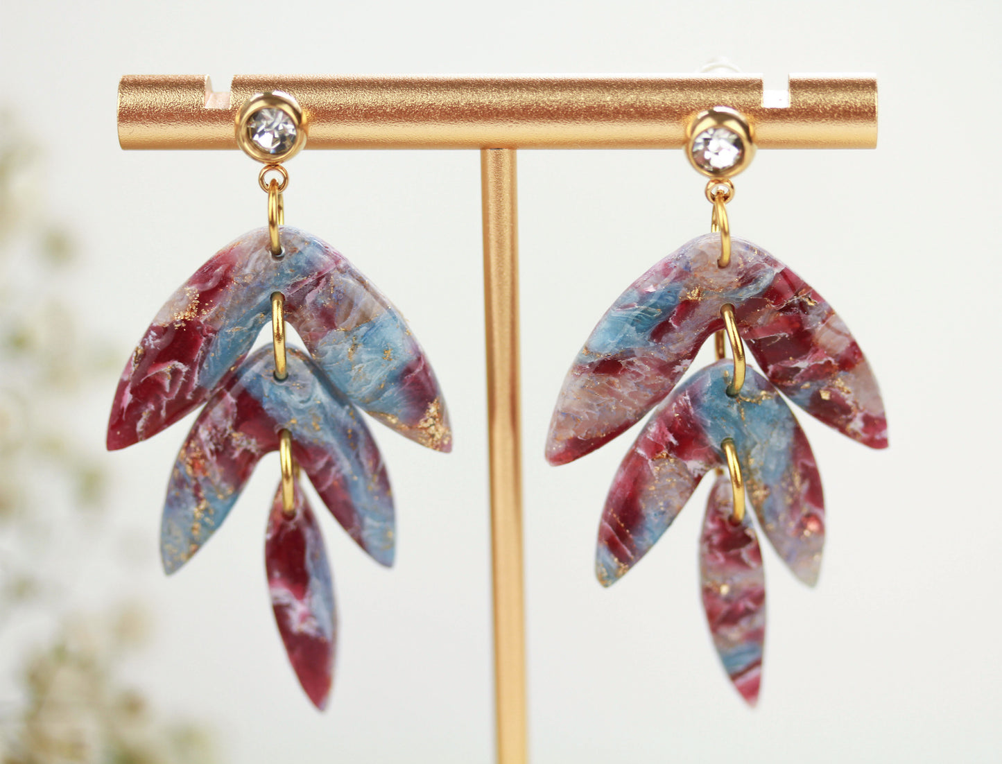 Polymer Clay Hängeohrringe – Kollektion Saphir Scarlet | Statement Schmuck