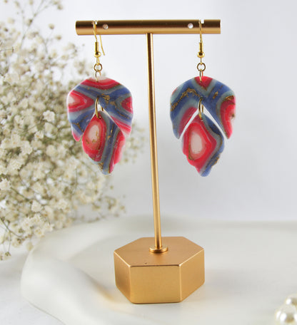 Pink-Blau Twisted Marmor Stone Ohrringe – Handgemachte Statement Ohrringe