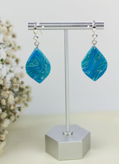 Statement Polymer Clay Ohrringe | Handgefertigte elegante Blau Silberne Marmor Swing | Kollektion
