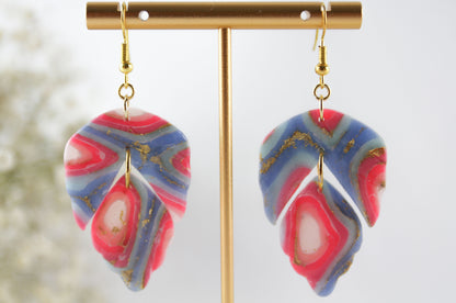 Pink-Blau Twisted Marmor Stone Ohrringe – Handgemachte Statement Ohrringe