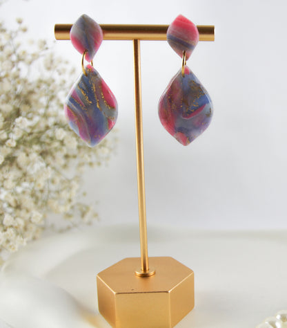 Pink-Blau Twisted Marmor Stone Ohrringe – Handgemachte Statement Ohrringe