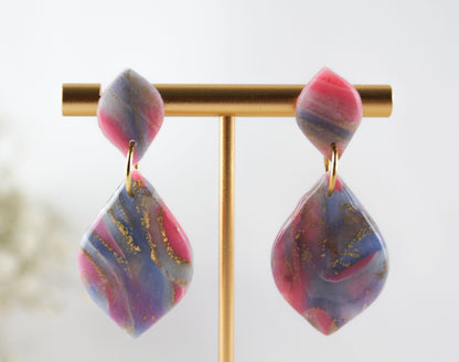 Pink-Blau Twisted Marmor Stone Ohrringe – Handgemachte Statement Ohrringe