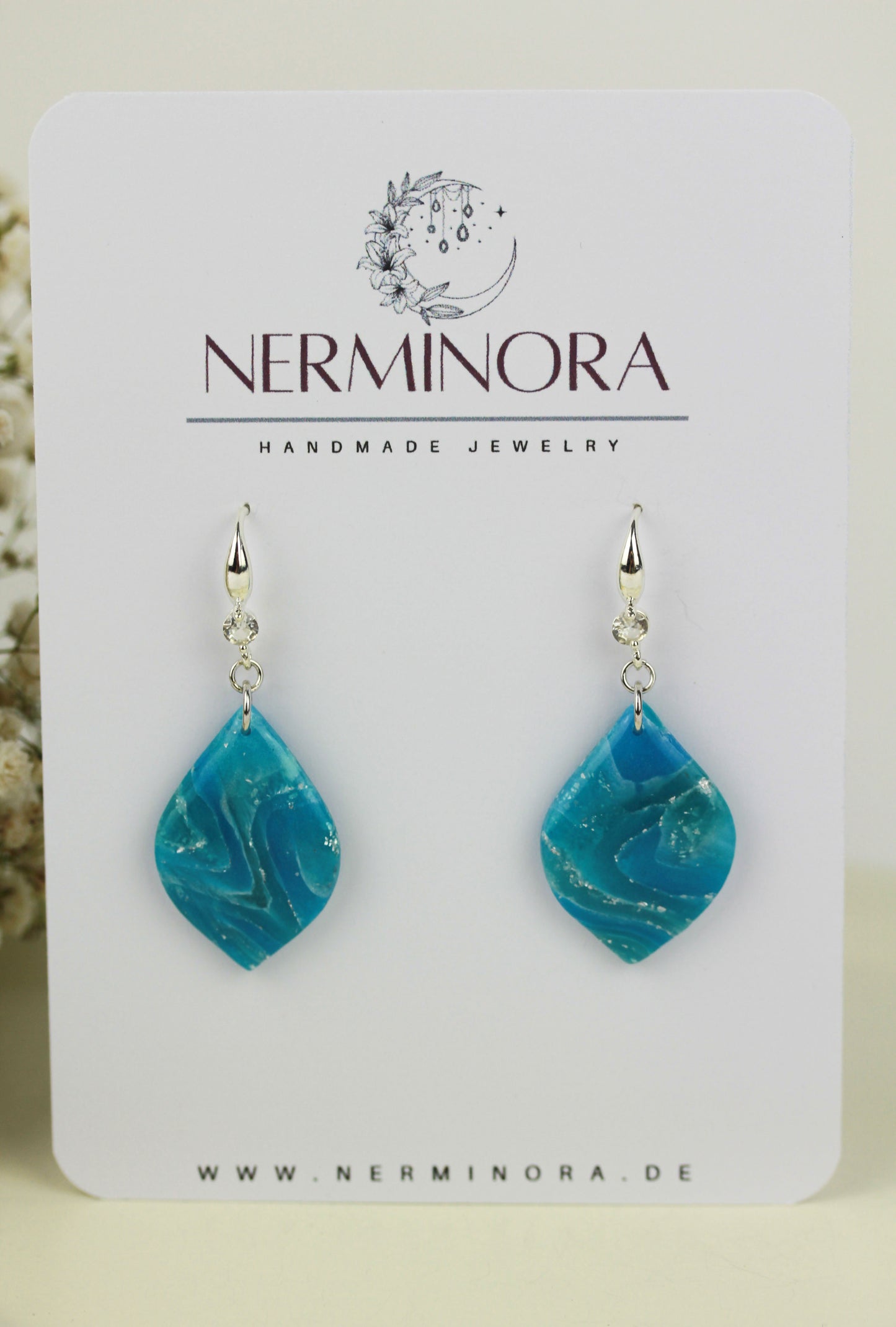 Statement Polymer Clay Ohrringe | Handgefertigte elegante Blau Silberne Marmor Swing | Kollektion