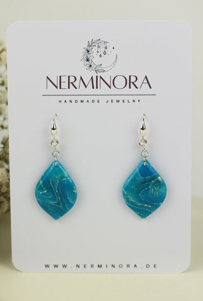 Statement Polymer Clay Ohrringe | Handgefertigte elegante Blau Silberne Marmor Swing | Kollektion