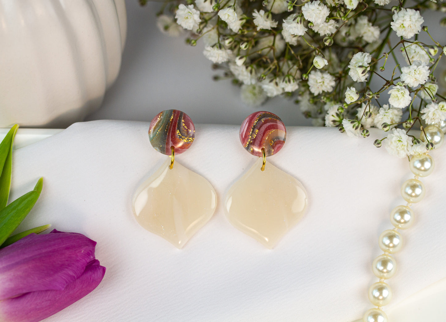 Ohrringe Creme Wave - Marmor Look