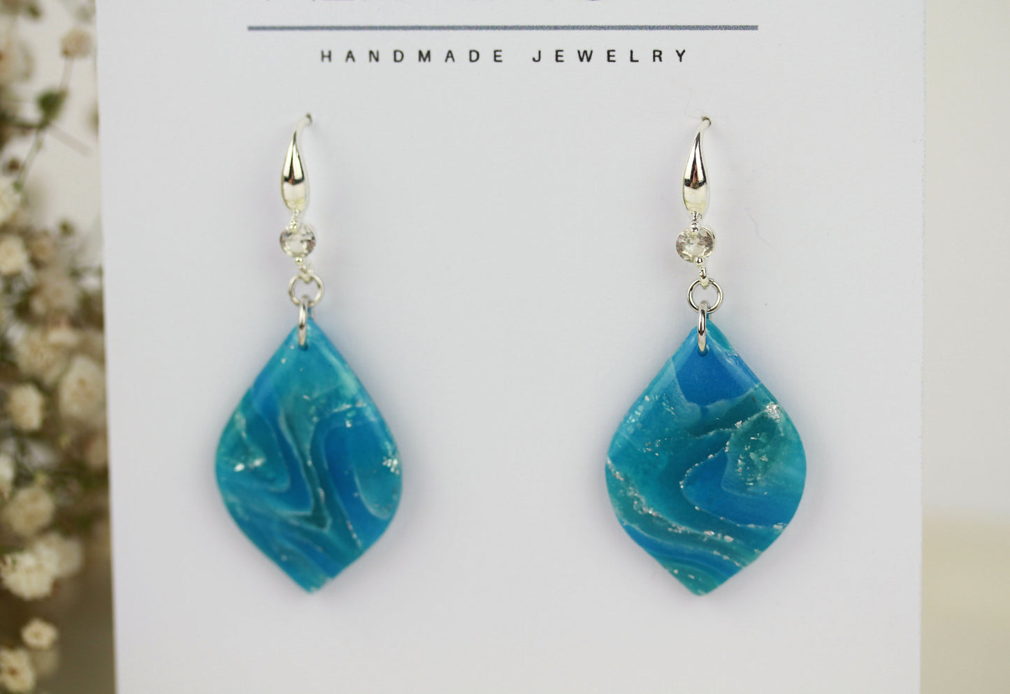 Statement Polymer Clay Ohrringe | Handgefertigte elegante Blau Silberne Marmor Swing | Kollektion